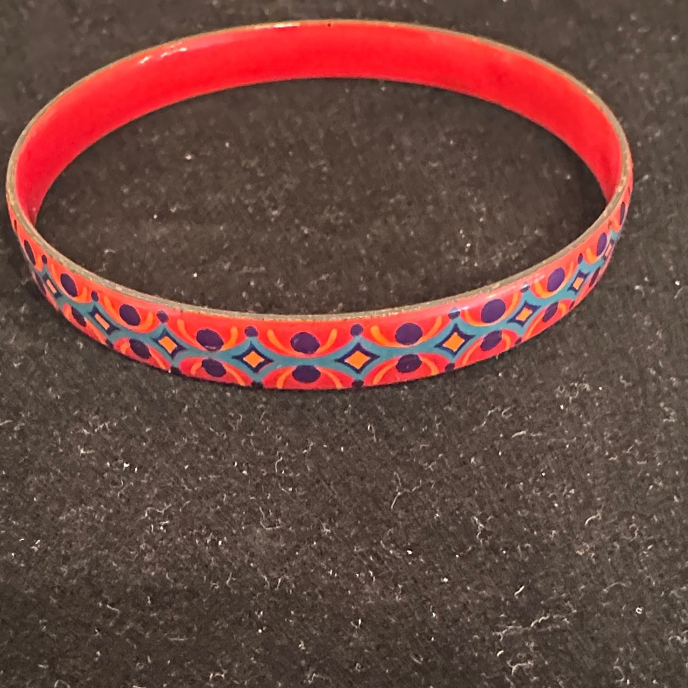 Vintage Italian Red Enamel Bangle – Laureana Style, Diamond Chain Design 8"